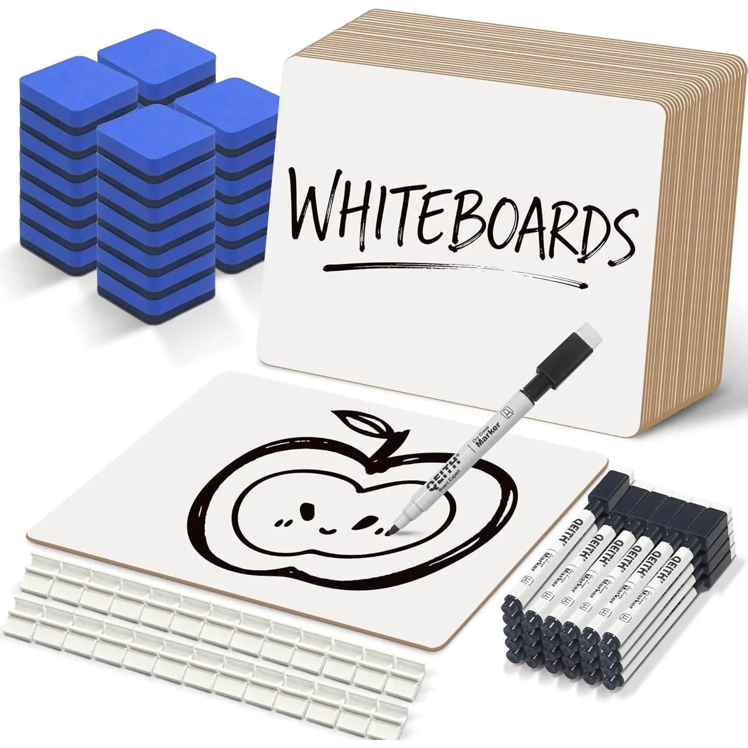 Dry Erase Boards, 26 Pack 9"x12" Double Sided Portable Handheld Small Whiteboards, for Children, Students, Teachers and Schools, Including 26 Markers, 26 Erasers, 26 Pen Holders.