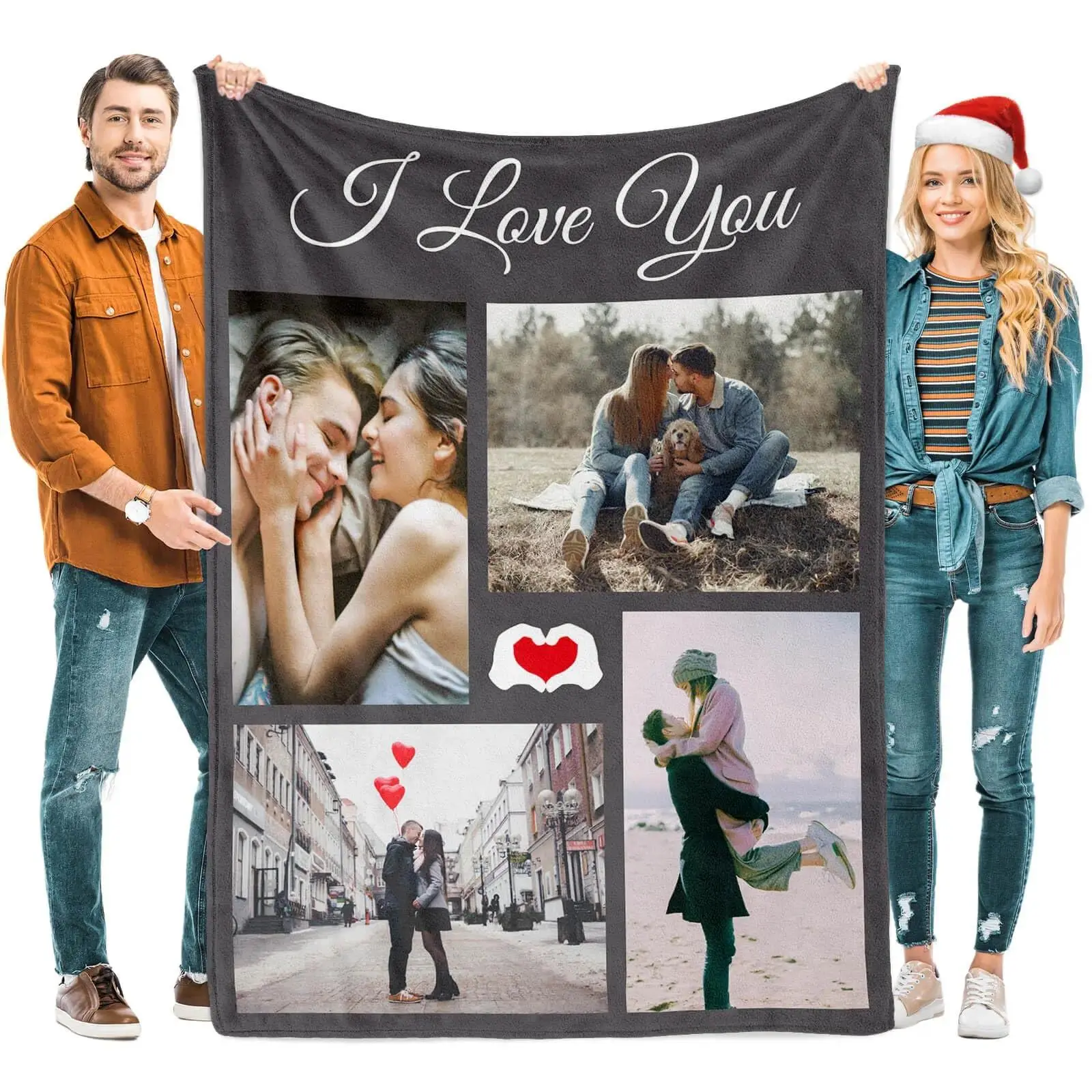 Custom Photo & Text Flannel Blankets for Couples, 100% Polyester Soft Blankets with Multiple Colors & Sizes, Contemporary Home/Room/House Decor, Valentine's Day Gifts
