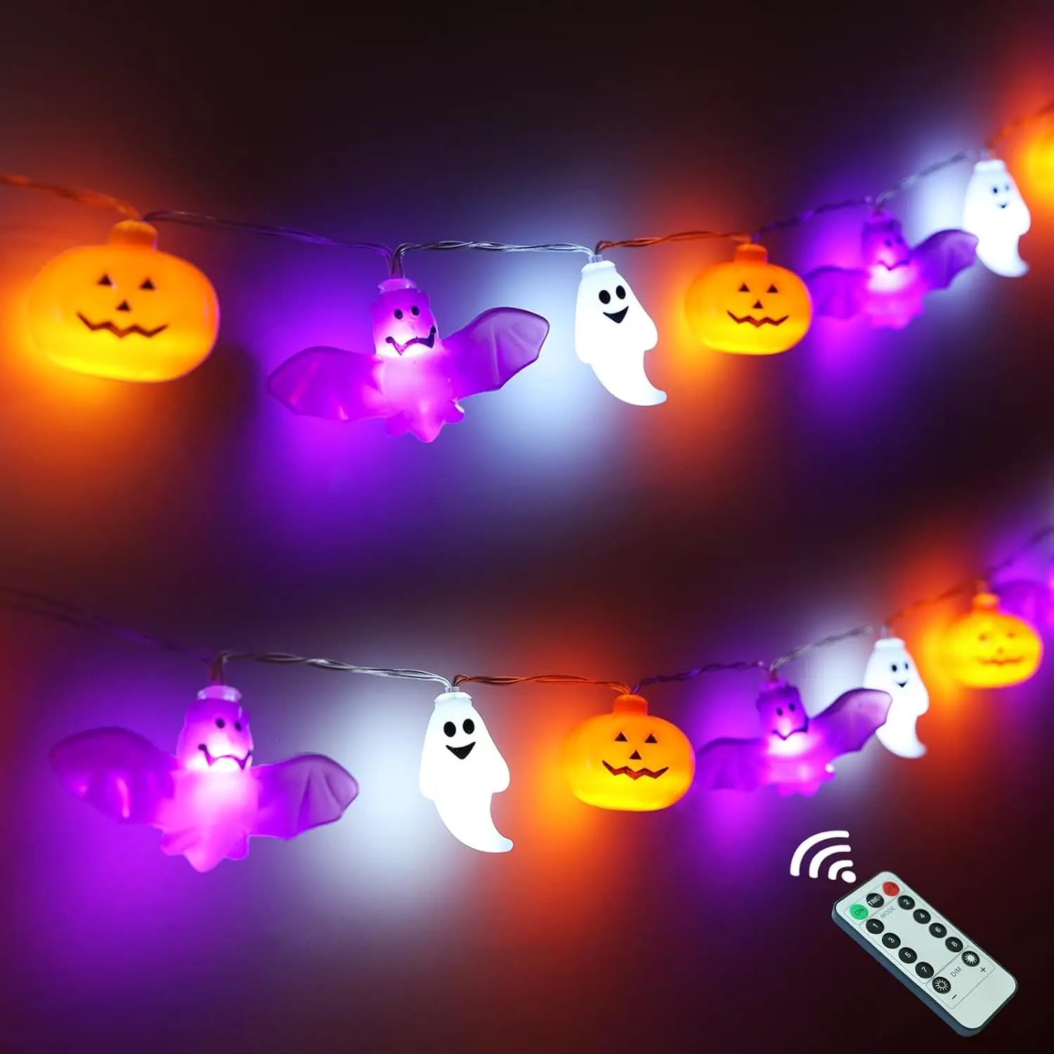 Halloween String Lights, 16.4FT 30 LED Pumpkin Bat   Operated Orange and  Lights Strobe 8 Lighting Modes Timer Fairy Indoor Outdoor Window Front Porch Decor Party Decorations