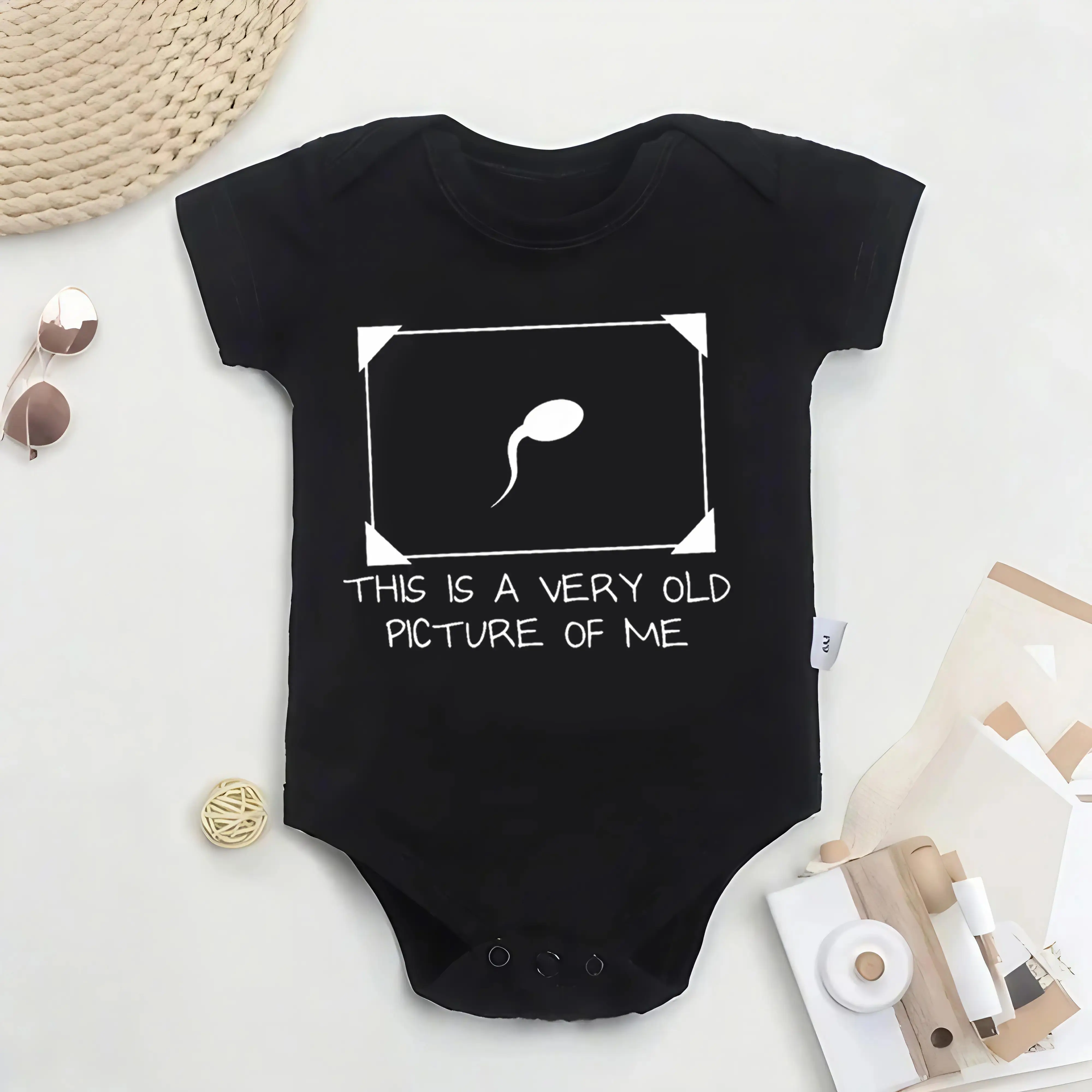 `Funny Graphic Baby Bodysuit "Very Old Picture of Me", Soft Cotton Unisex Baby Onesie, Novelty Baby Shower Gift for Infant Boys Girls`