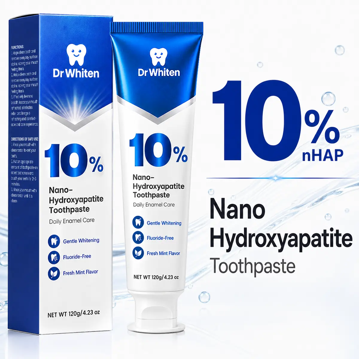 DrWhiten 10% Nano-Hydroxyapatite Toothpaste | Fluoride Free & Gentle Whitening | Fresh Mint Flavor for Fresh Breath | 4.23 oz