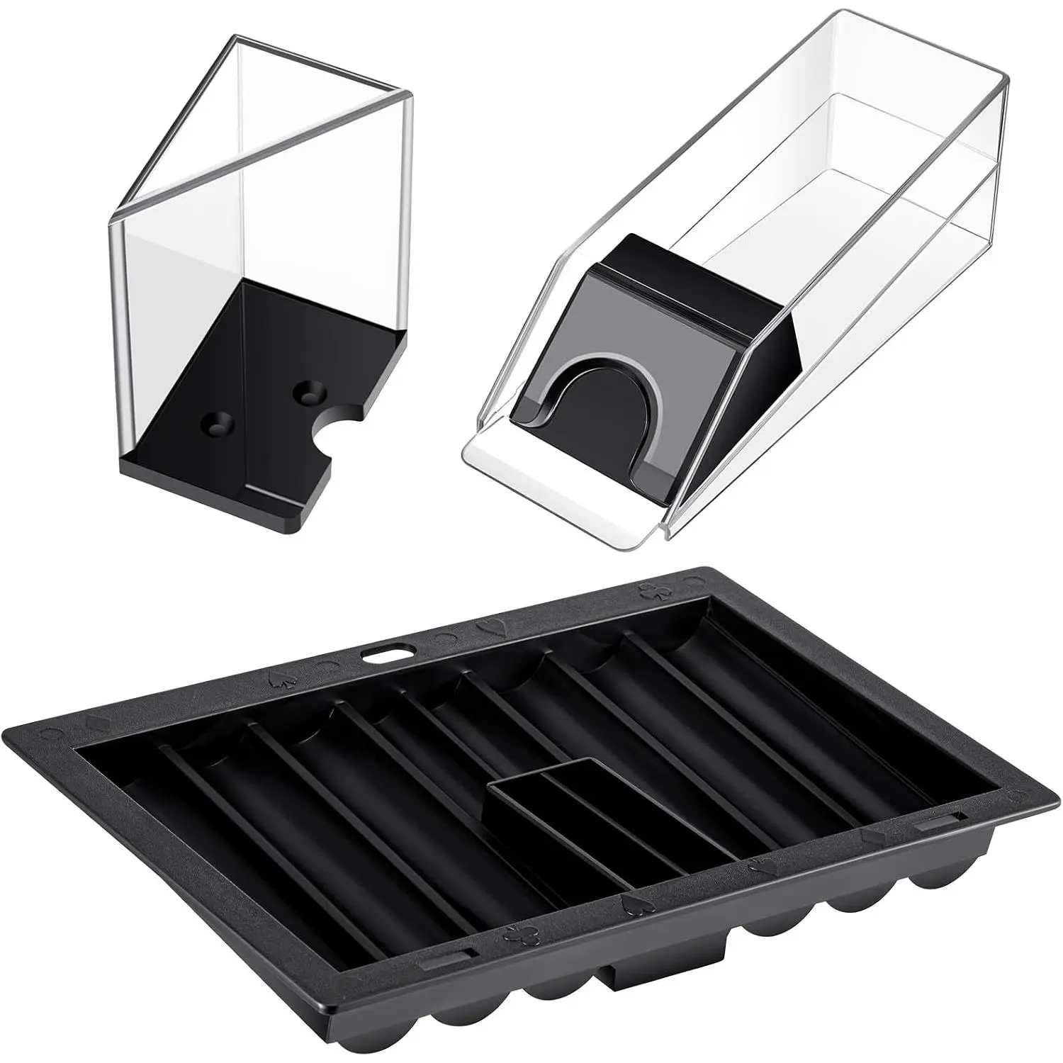 Poker Chip Tray with 6 Deck Blackjack Shoe and Discard Tray, Black Poker Chip Dealer Holder Card Shoe, Black Plastic Jack Dispenser Table Set for Casino Game Party Accessories