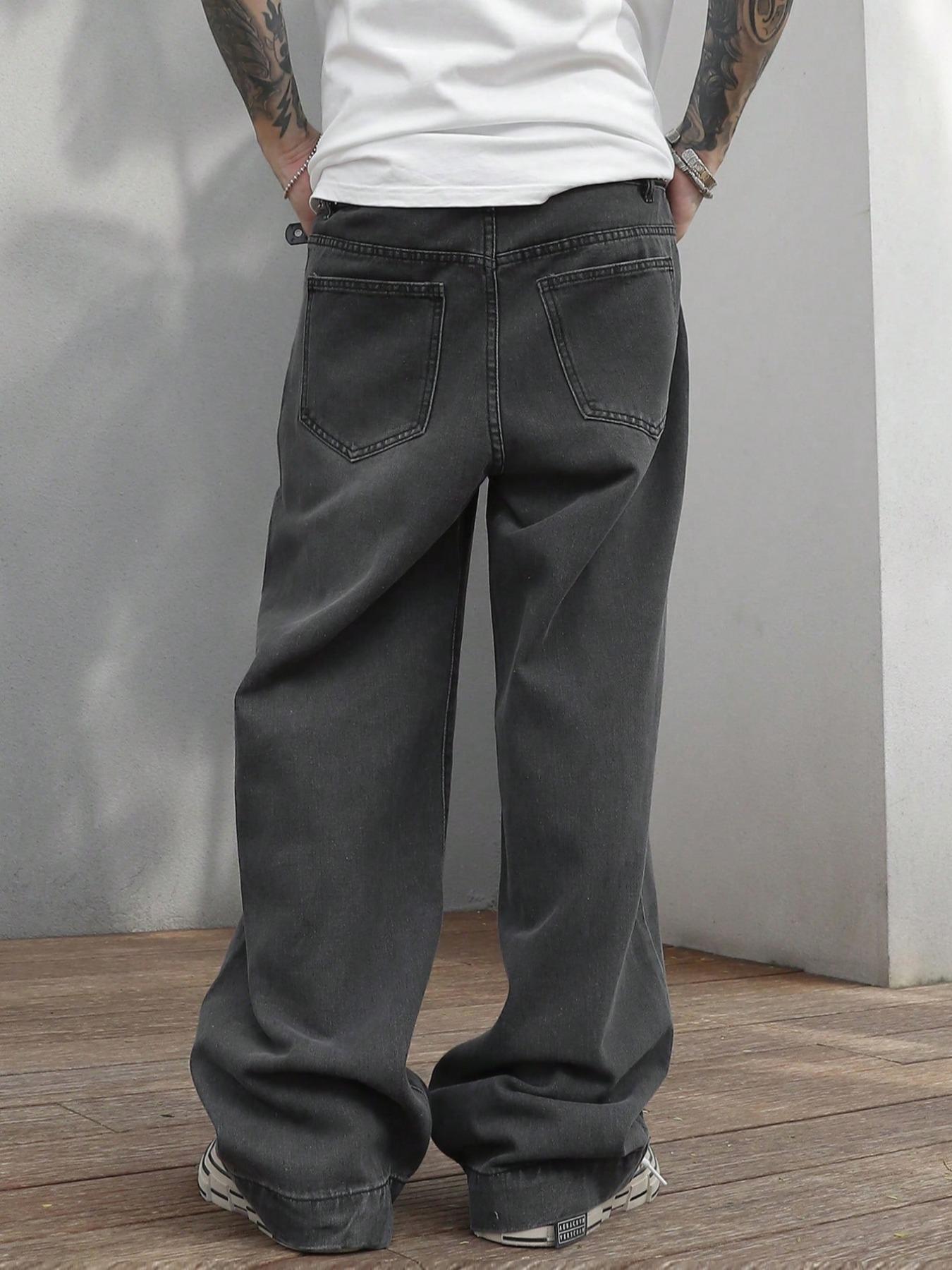 Men's Wide Leg Jeans, Loose Casual Comfy Denim Trousers for Daily Wear, Fashion Men's Bottoms for All Seasons, Pants, Menswear