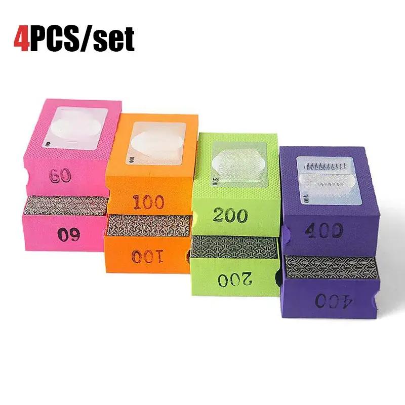 4PCS Diamond Coated Hand Polishing Pads - Grinding Blocks for Tile, Glass, Marble, Stone, Ceramic - Multi-Surface Abrasive Tool