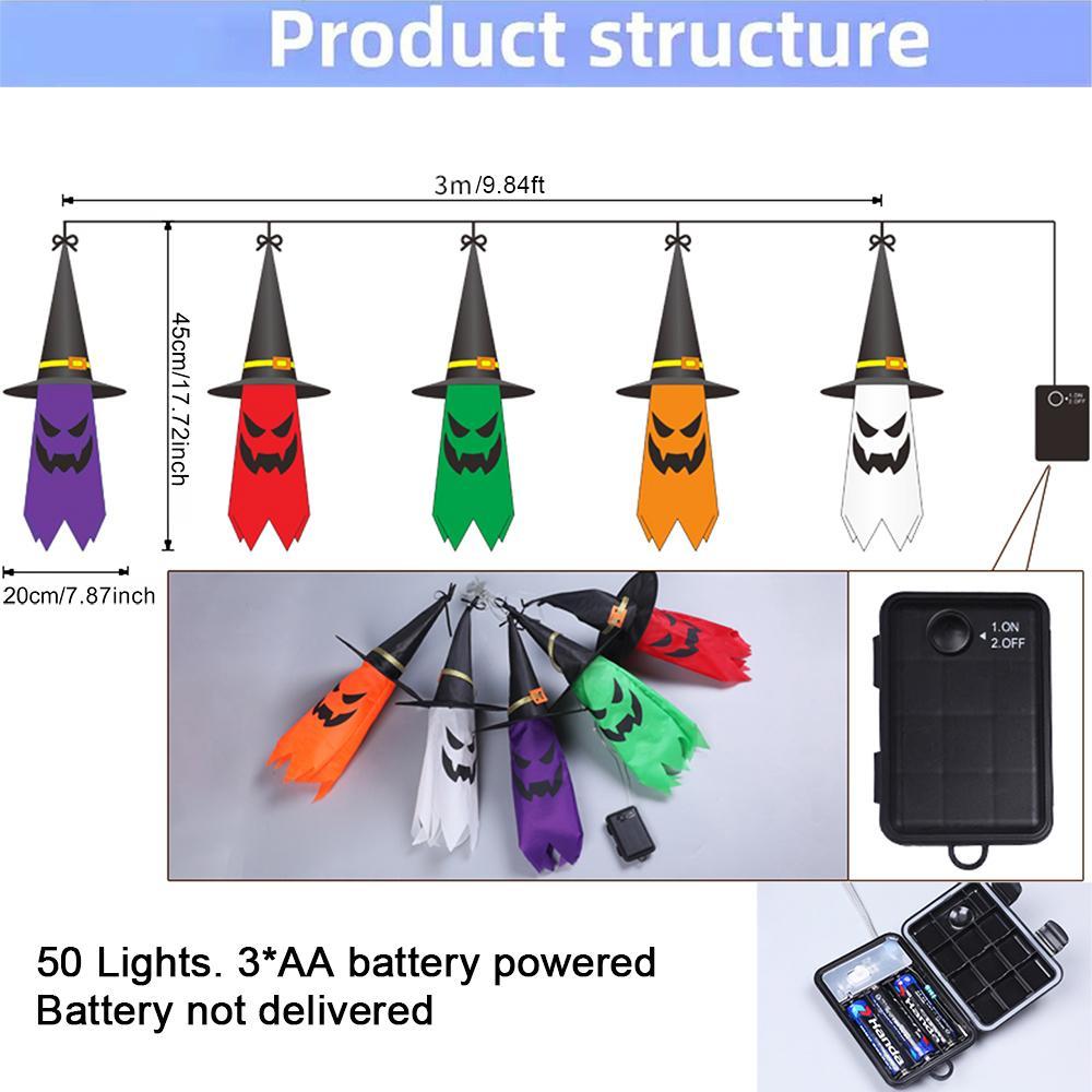 Halloween Ghost Hat Design Hanging Light, Battery Powered LED Light String, Decorative Light for Home Garden Yard Tree, Ornaments