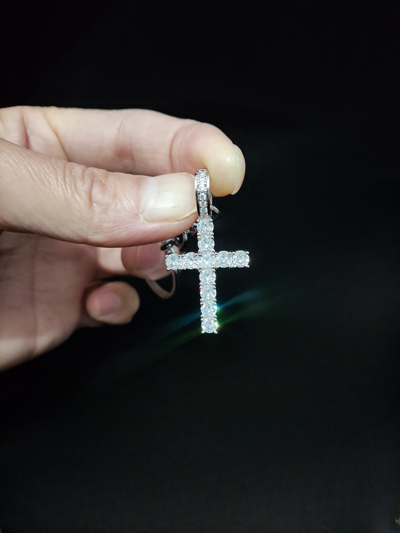 Rhinestone Decorated Cross Pendant Necklace Keychain Ring, 1 Count/1 Set  Street Style Jewelry Set for Party, Daily Decor, Trendy All-match & Exquisite Jewelry for Birthday Gift