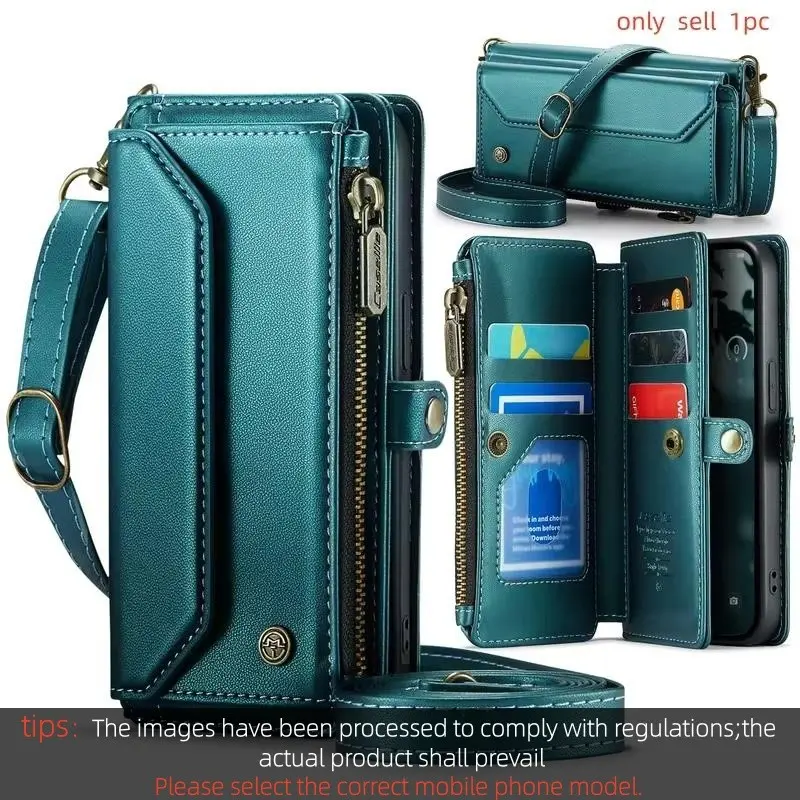 For iPhone 17e 16e 17 Pro max 16 15 14 13 Crossbody Wallet Cellphone Smartphone Case Protection RFID Blocking PU Leather Magnetic Flip Cover 7 Card Holder Zipper Pocket Shoulder Strap, Casing