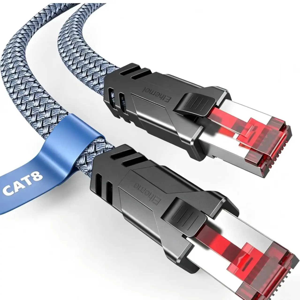 Hhdzi Cat8 Shielded Ethernet Cable, High-Density Nylon Braided, Dual-Layer Shielding, 2000mhz Bandwidth, 40gbps Speed, Durable Rj45 Connectors