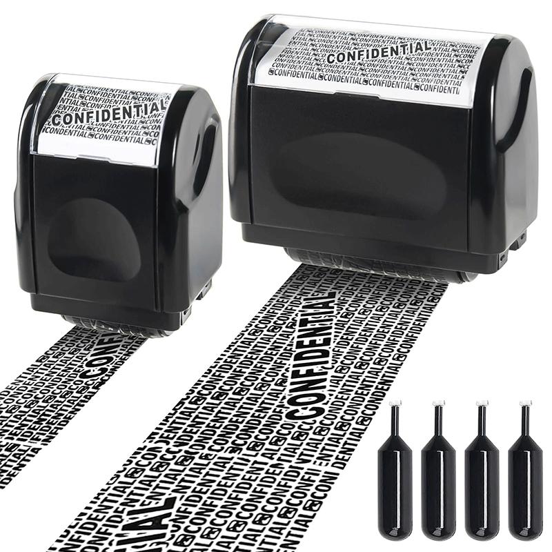 Identity Theft Protection Roller Stamp Set, 2-Pack with 4 Refills, Blocks ID & Address Info, Essential for Home & Office Security