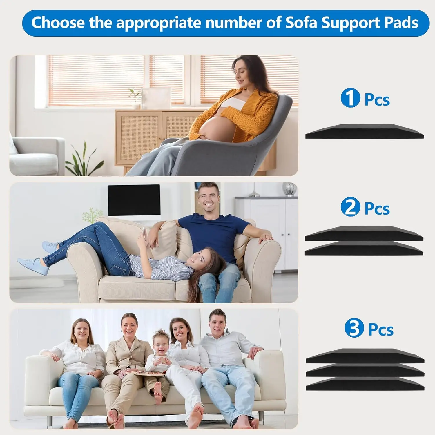 Couch Cushion for Sagging Seats, 22" x 22" Trapezoid 40D High Density Foam Sofa, Cushion Sag Repair Insert for Couch, Loveseat & Chair, Black Set of 2