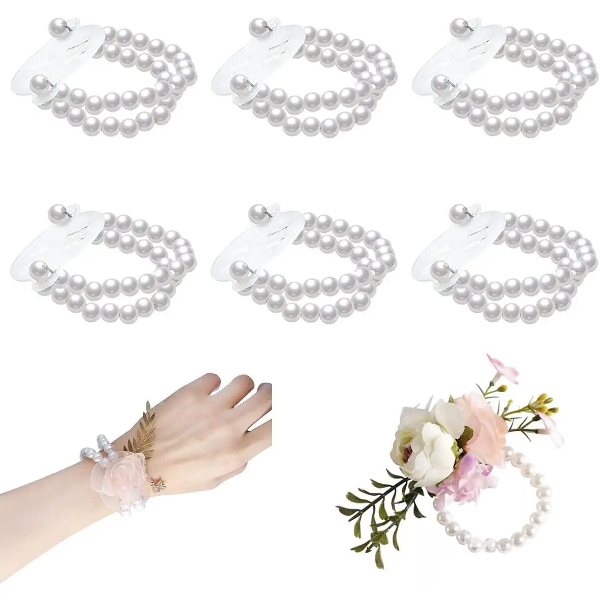 6 count  Wrist Corsage Bands Bride Elastic  Wristband Corsage DIY Stretch  Wedding Wrist  Corsage Accessories for Wedding Party Bride Bridesmaid