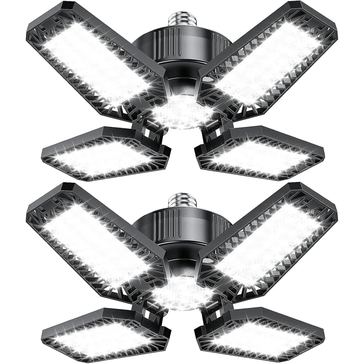 Garage Lights 2 Pack 120W, 12000LM LED Garage Lights with 4+1 Deformable Panels 6500K Screw in LED Shop Lighting for Workshop, Basement Support E26/E27