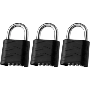 3 Pack Large Combination Padlock - 4 Digit Resettable Combo Lock with Hardened Steel Shackle,   , Weatherproof Combination Lock for Gym Locker, Gate, Shed, Fence, School
