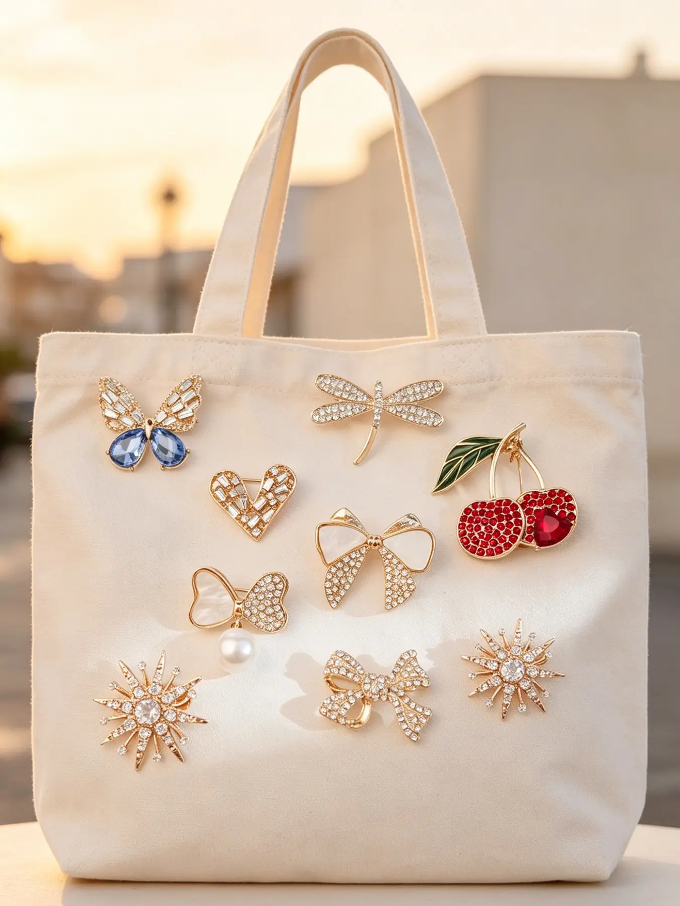 8pcs Women's Mini Crystal Sparkling Brooch Set, Rhinestone Butterfly, Cherry, Butterfly, Star, Heart Pins, Cute Accessories, Elegant Gift Set