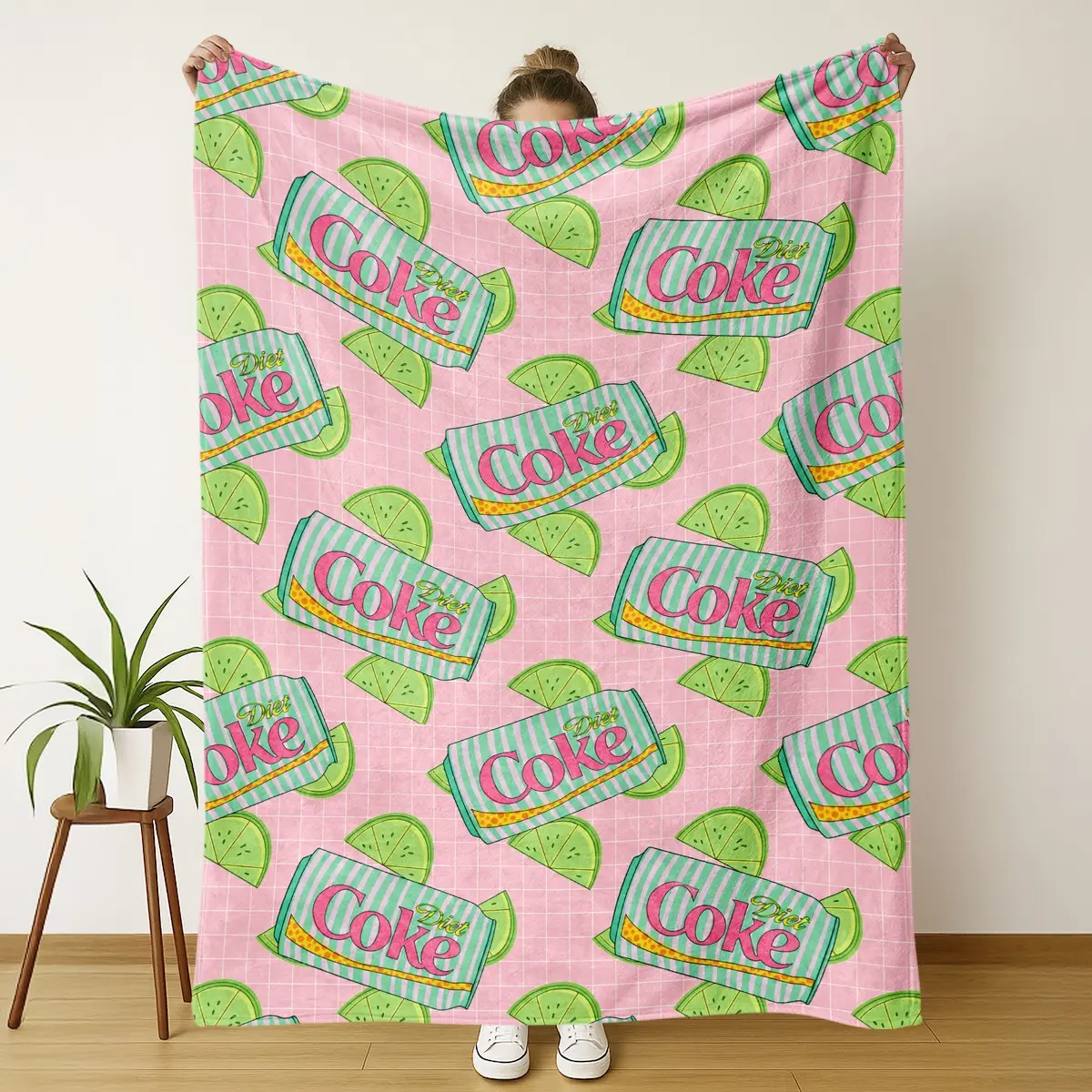 Diet Coke Lime Throw Blanket, Soda Can Flannel Blanket, Soft Cozy Coca-Cola Drink Lover Blanket for Sofa Bed Couch Gift