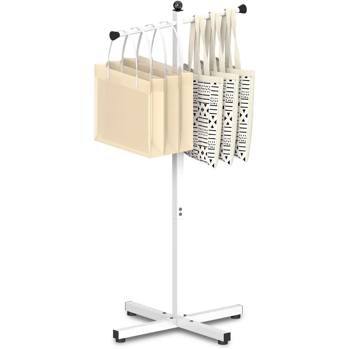 42-48 Inch Adjustable Height Shopping Bag Rack, Heavy Duty Metal T-shaped Grocery Bag Holder for Retail Stores, Large Bag Display Stand for Malls,Vendor,Boutique,Trade Show, 2 Arms,White
