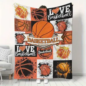 Plush Basketball-Themed Flannel Throw Blanket - Vibrant Geometric Print with "Love Basketball" Design, Soft Warm All-Season Cozy Blanket for Couch, Bed, Sports Fans - Gift for Men & Women