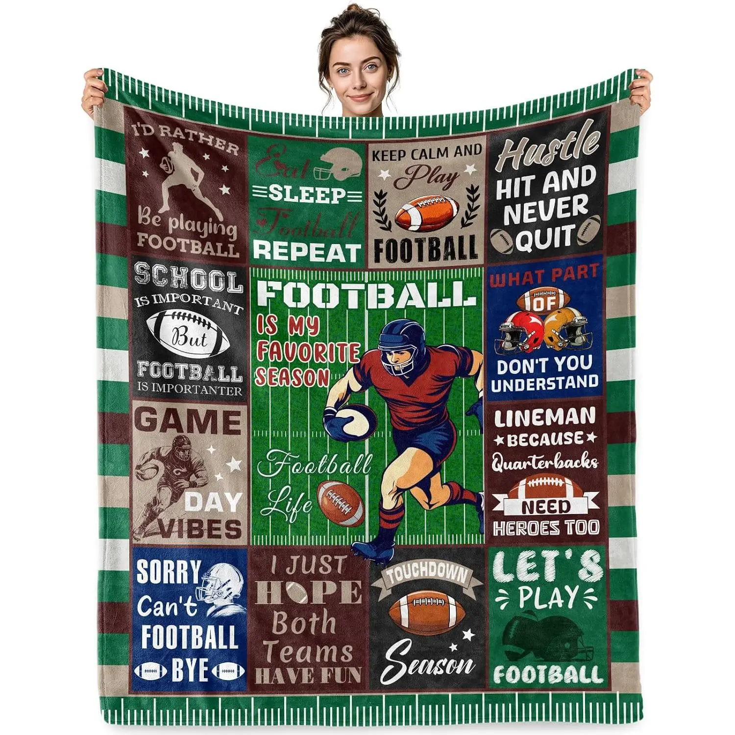 Football Gifts Blanket Touchdown Season Sports Throw Blanket| 50x60 Inch Flannel Football Sports Blanket Gifts For Christmas Birthday Father Day Men Boys Girls Football Players