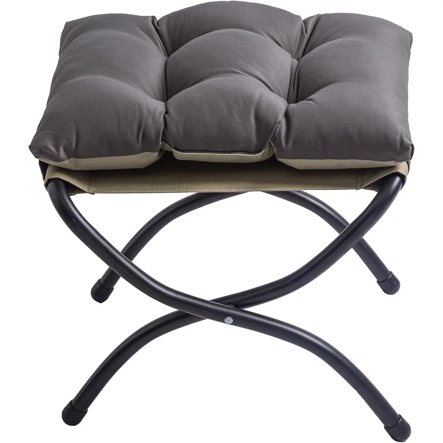 15" Foldable Foot Stool Ottoman with Metal Frame - Washable Dark Grey Upholstered Indoor/Outdoor Footrest for Living Room, Bedroom, Patio - Space-Saving Compact Design