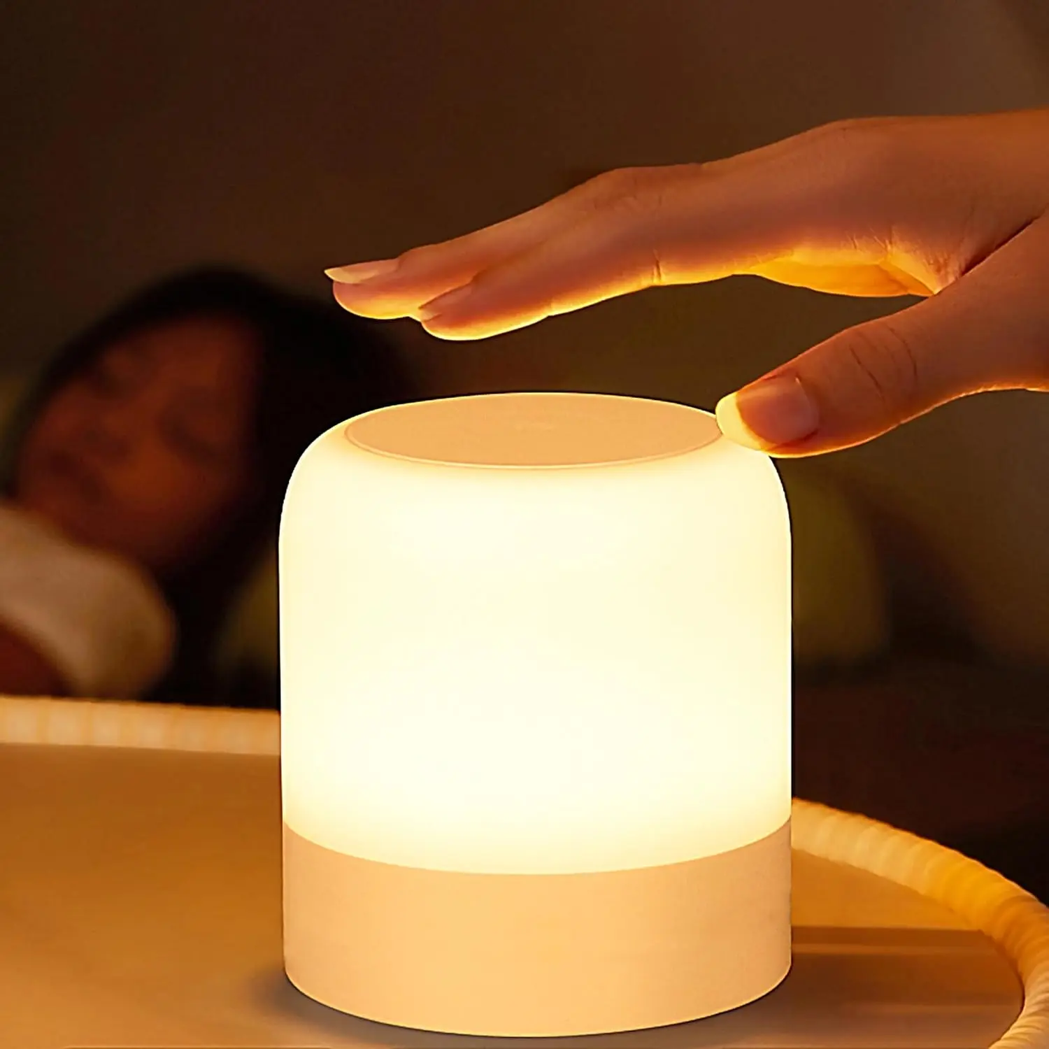 Portable Baby Night Light - 3-Level Dimmable 3-Colour Egg Lamp with Warm White, Rechargeable Batteries, 12-100H Runtime, Cordless Eye-Caring Touch Lamp for Nursery, Travel, Kids' Table & Bedside Nursing