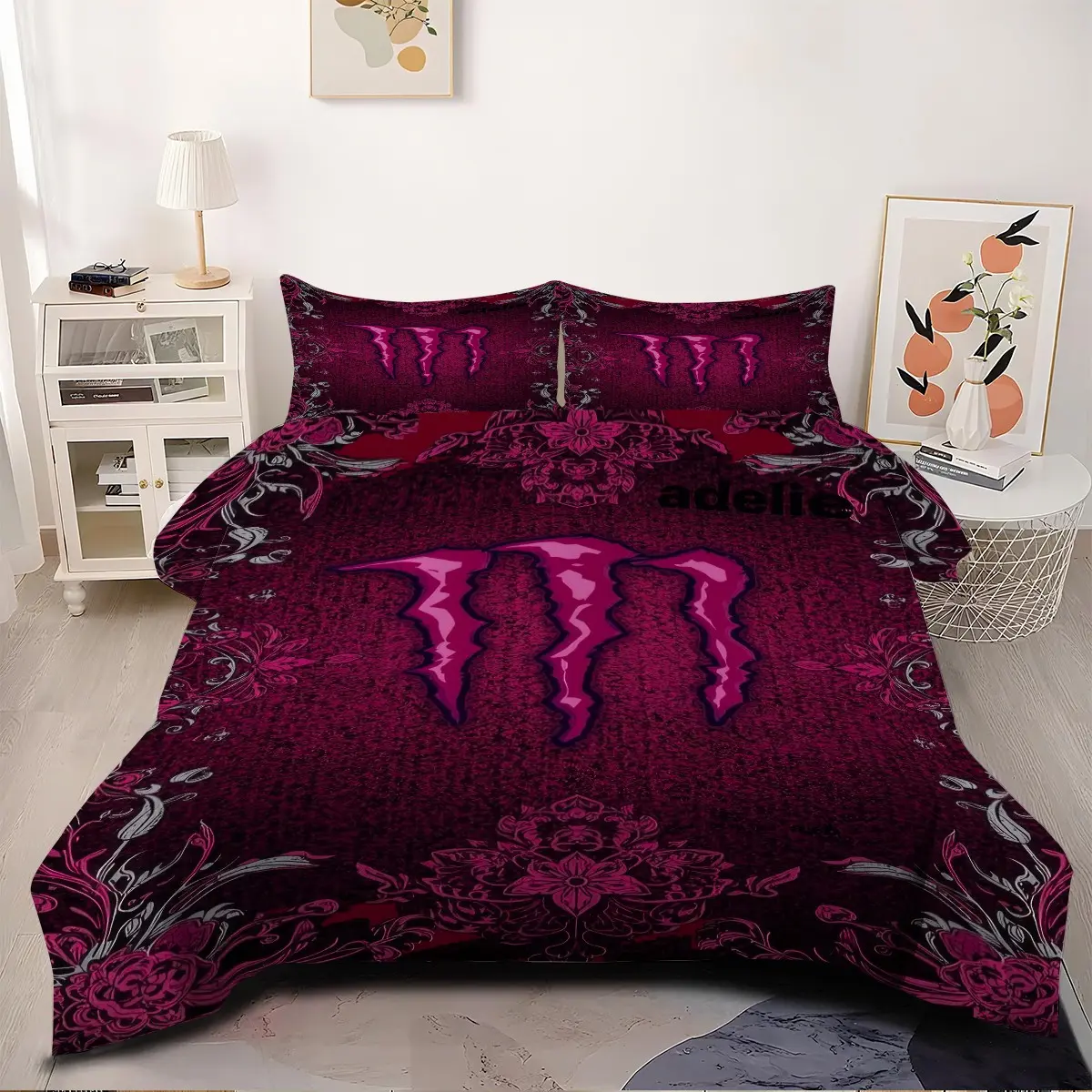 Monster Claw Marks Pattern Comforter Set, 2/3Pcs Gothic Bedding Set, Soft Quilted Quilt, Perfect for Bedroom Decor, Gift for Gothic Style Fans, Machine Washable. 1 or 2 Pillowcase, No Filling