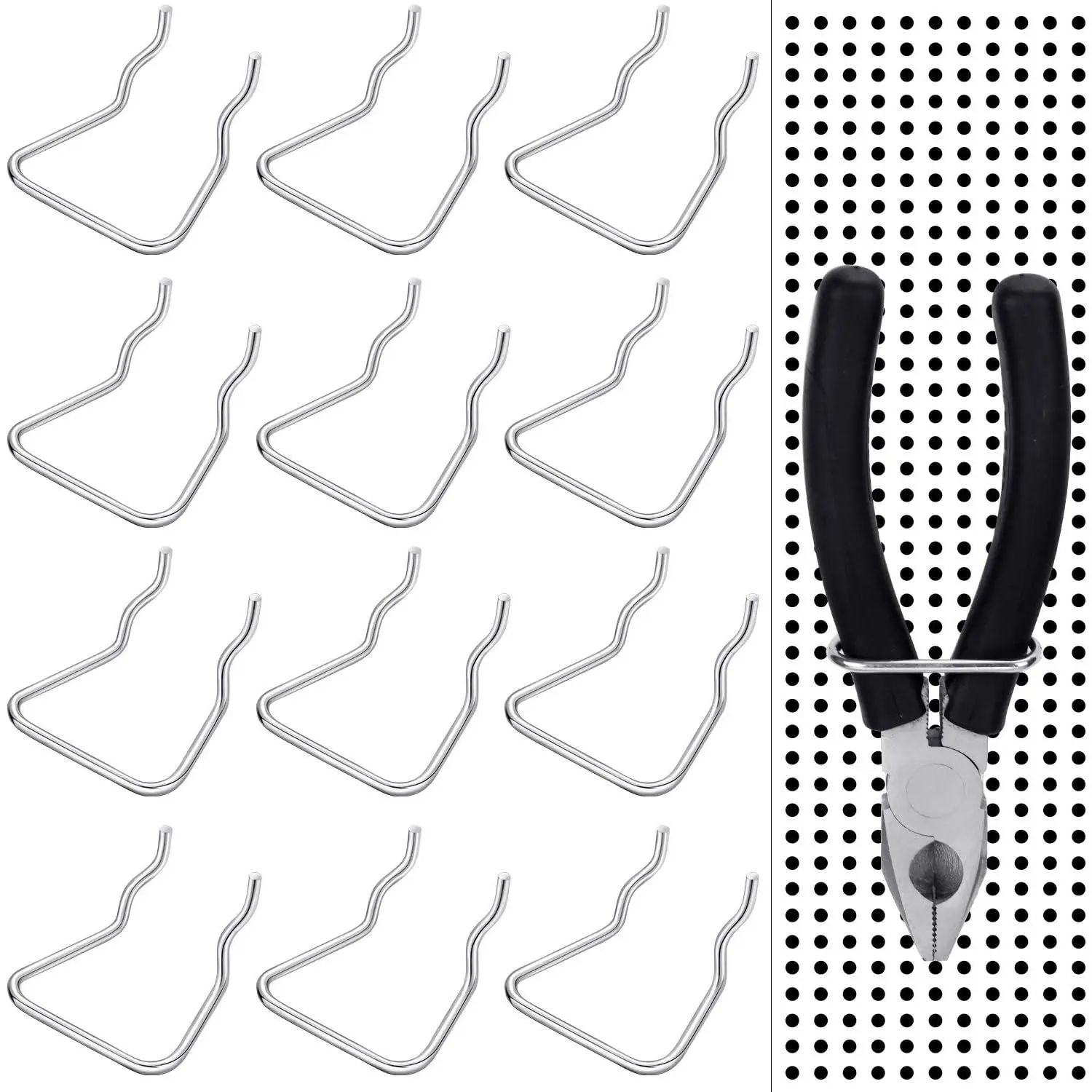 16 count Pegboard Plier Holders, Stainless Steel Double Hooks, | Tool Organizer for Garage Workshop, Pegboard Accessories for Store Display, Metal Peg Holder for  Pliers Tools