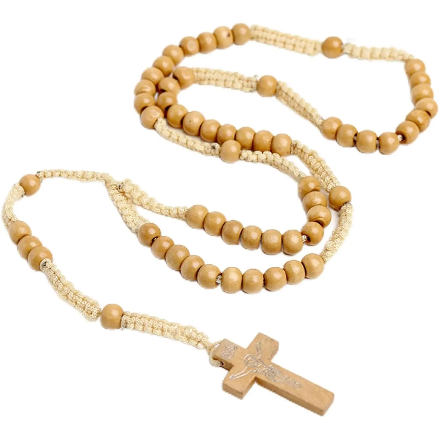 Beaded  Rosary Necklace Boho  8MM Wooden Beads with   Lightweight Rope Necklace for Men Women Religious Christian Prayer Fashion  Gifts