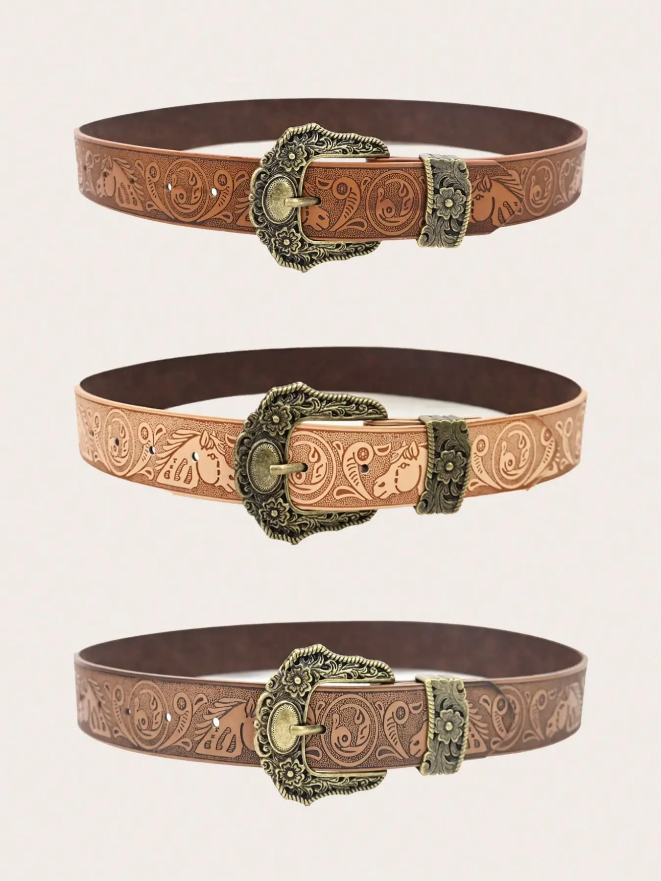 Unisex Western Belt, Punk Horse Head Print, Chunky Studded Belt, Boho Style, Casual Wear, School, Music Festival, Summer