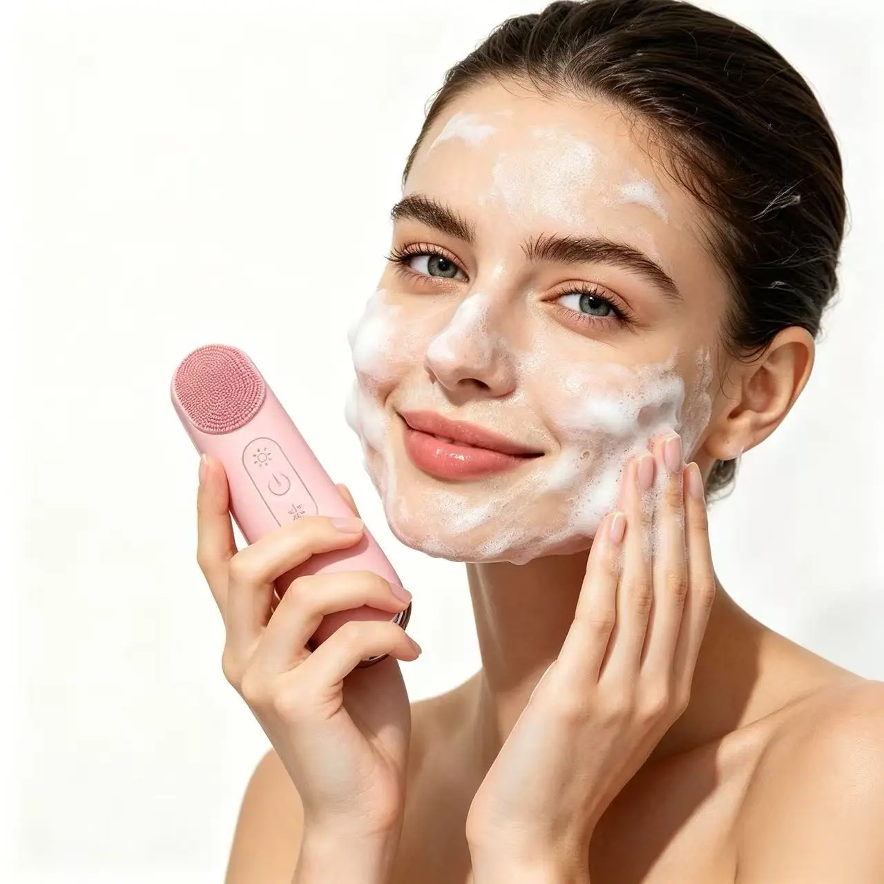 Triple-Function Facial Cleanser Brush, Heated Facial Cleaning Device, Ipx7 Waterproof, Cooling & Vibration Massage, Silicone Electric Cleaner
