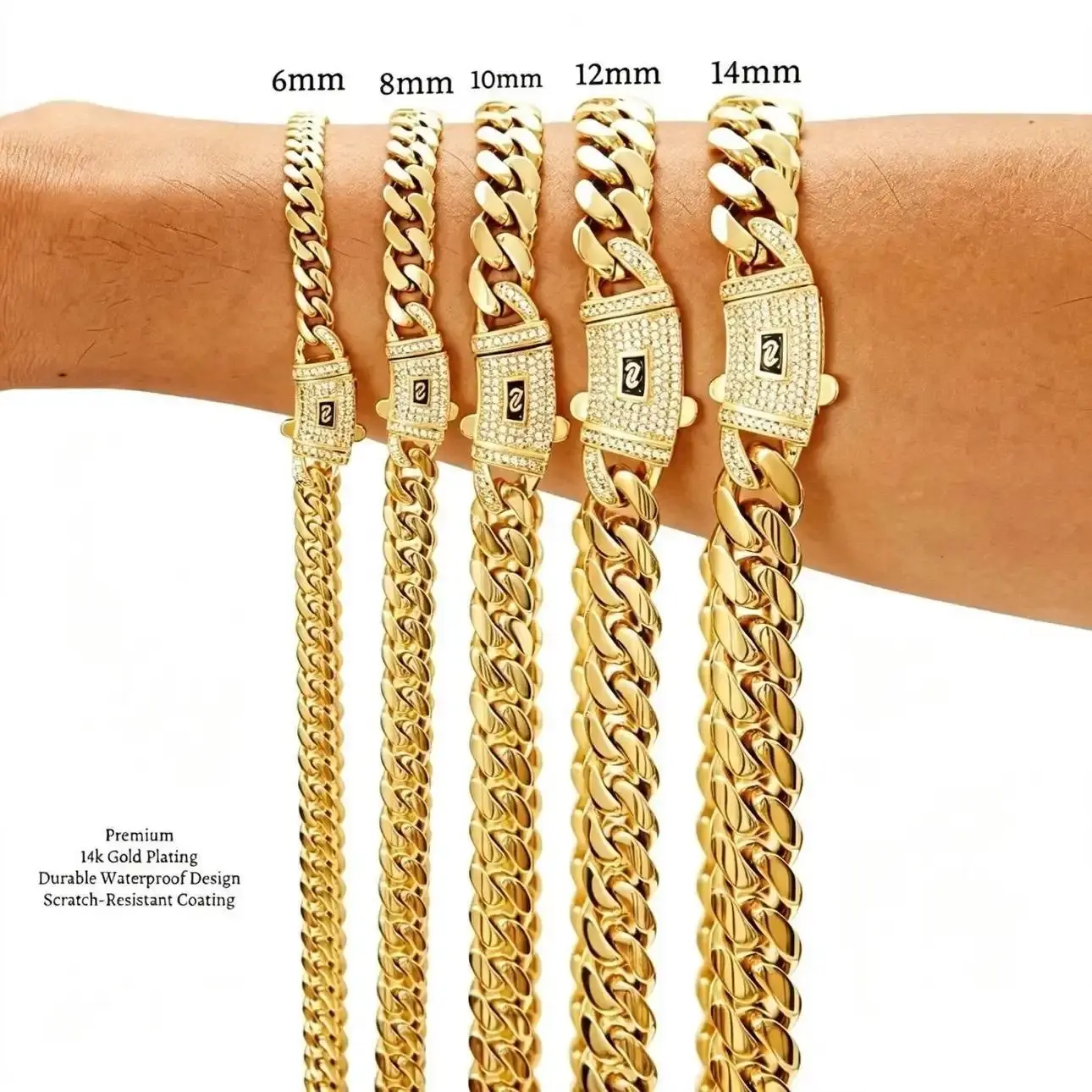 14K Gold Plated Miami Cuban Link Chain Necklace - 6-14MM Width, 14 Karat Gold Necklaces, Hip Hop Style, Party Wear, Anti-Rust Waterproof, Fade-Resistant, Hypoallergenic, Timeless Shine, Valentine's Day Gift, Miami Cuban Link Necklaces
