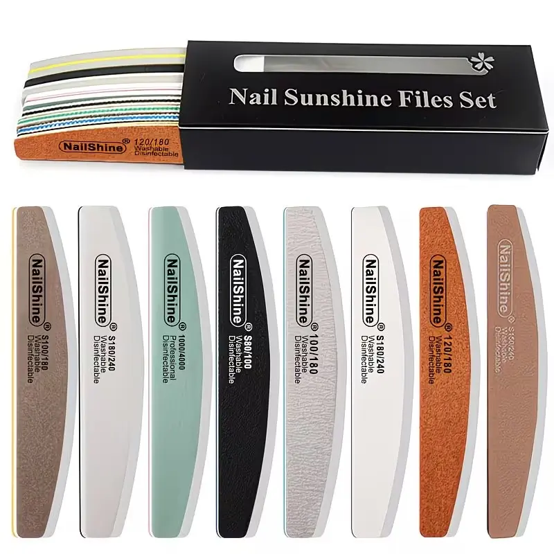 8pcs/Box Nail File Set Professional Nail Care Manicure Tools Multi Grit Sanding Polishing Files Sponge Buffer Limas Slim Kit Nails Accessories