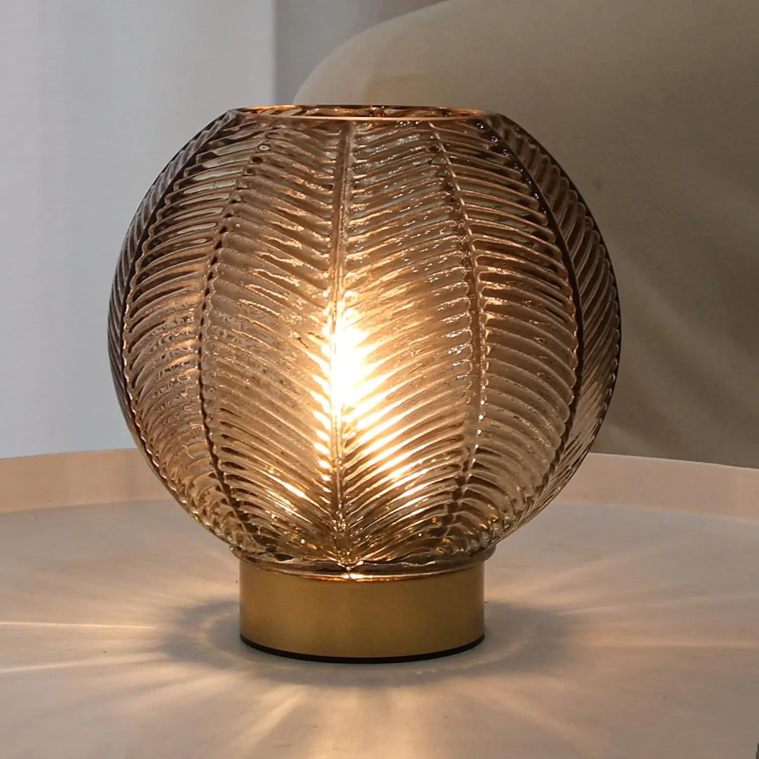 Battery Operated Decorative Glass Table Lamp with Timer Amber | Small Accent Lamp for Bedroom, Cordless Lamp Entryway Decor, Battery Lamp Bookshelf Living Room Decoration