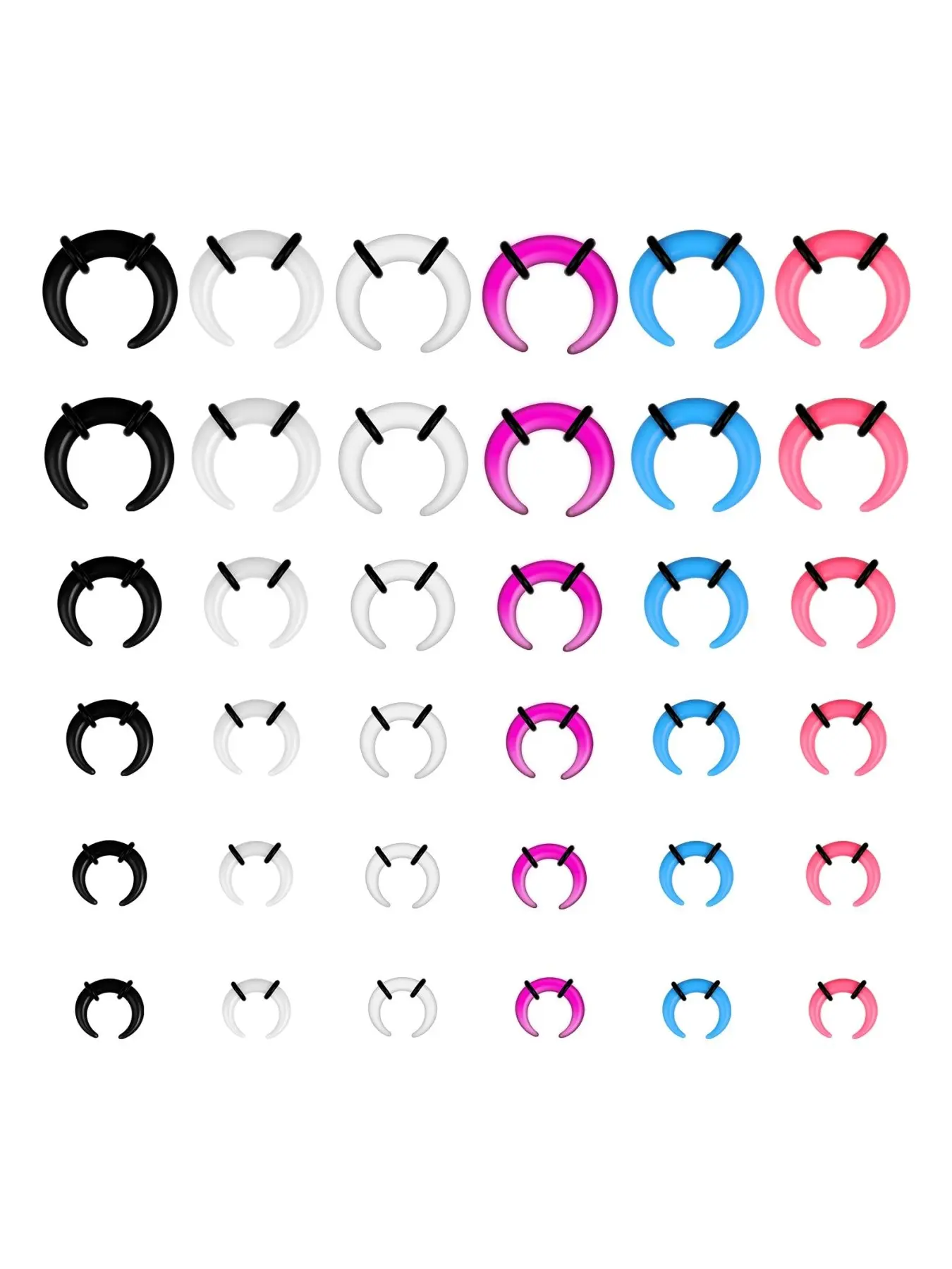 36Pcs Acrylic Septum Pincher Tapers Septum Stretching Kit with Black O-Rings Spike Horseshoe C Shape Buffalo Pincher Septum Gauge Kit Rings Ear Cartilage Nose Stretch Kits for Women Men