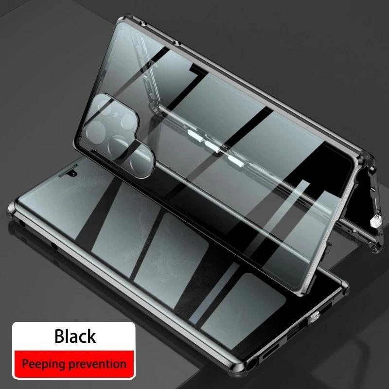 360° Protect Anti Peeping Privacy Double Sided Tempered Glass Case For Samsung Galaxy S25 S24 S23 Ultra Plus Metal MagneticCover