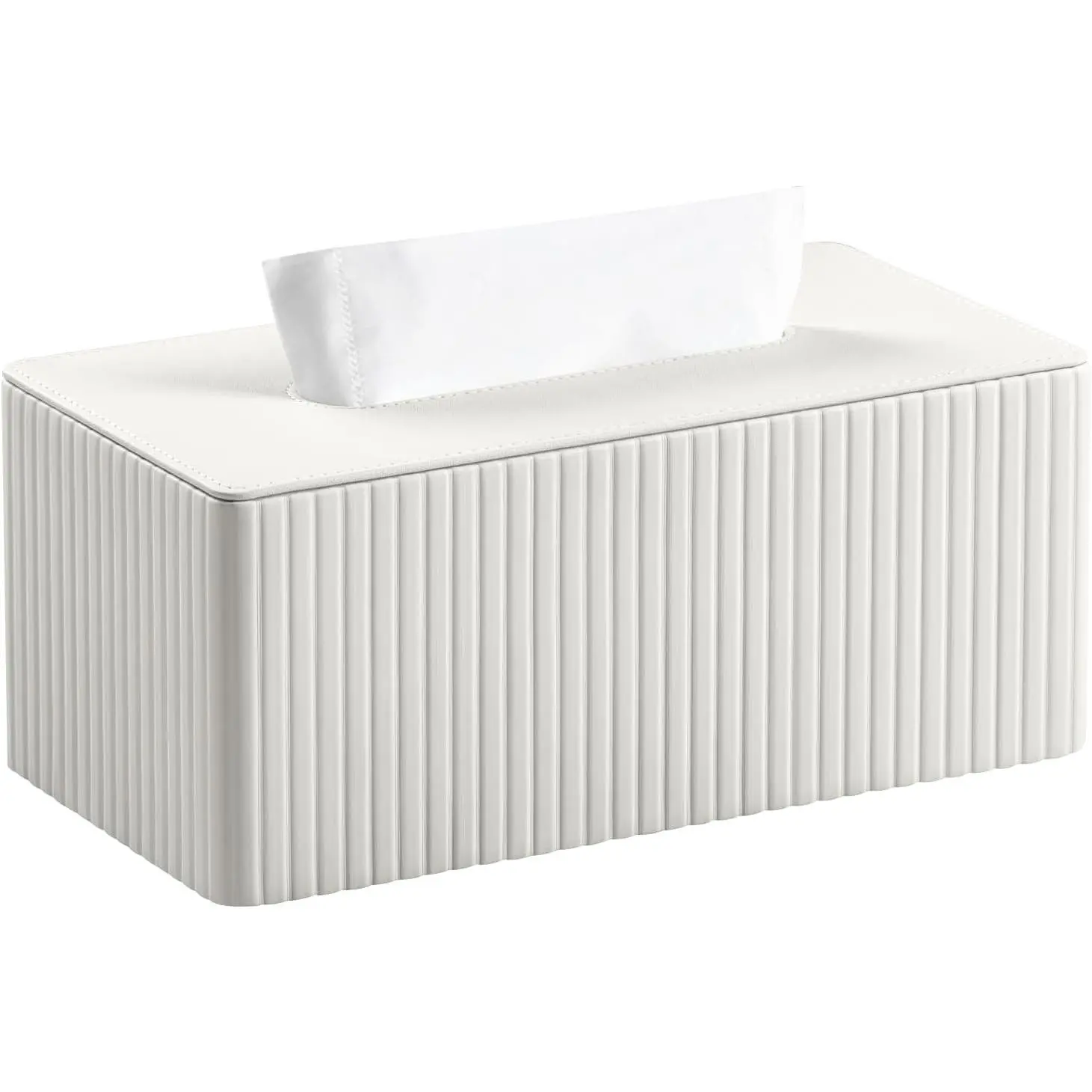 Leather Rectangular Tissue Box Cover, Ivory | Magnetic Closure Tissue Holder for Bathroom, Bedroom, Office, Fits Up to 3.9" High Tissue Boxes