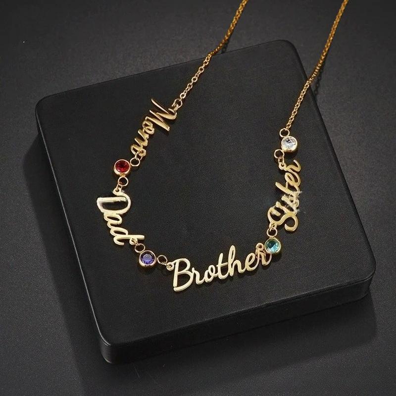 AS827 Personalized Custom Name Birthstone Pendant Stainless Steel DIY Necklace Mother's Day Valentine's Day Gift