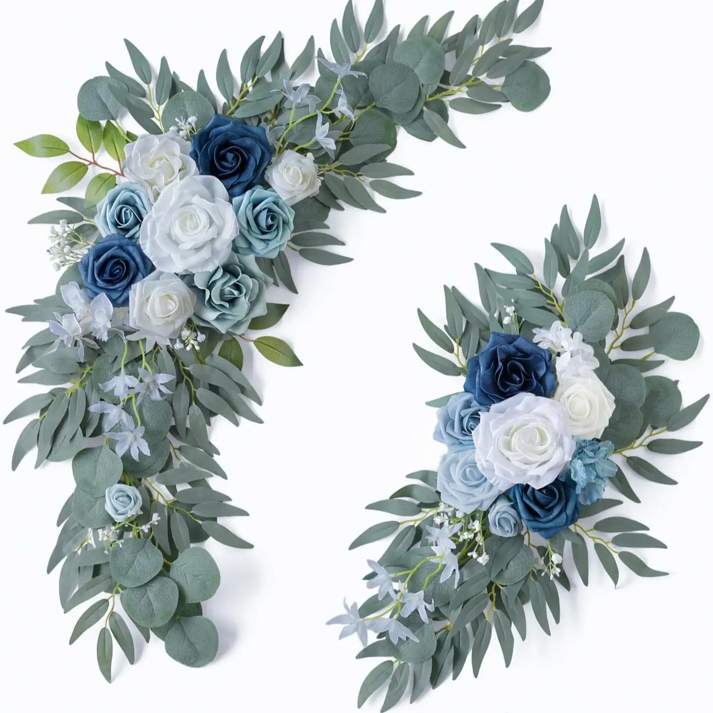 2 Piece Wedding Arch Flowers Set, Artificial Blue Floral Decorations, Welcome Sign for Weddings, Ceremony Backdrop Decoration, Artificial Floral Ornaments