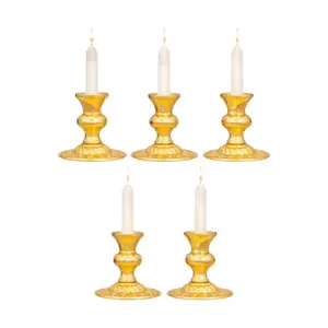 1.4" Mini Taper Candle Holders Set of 5, Zinc Alloy Gold Plated Orthodox Votive Stand, for Eastern Orthodox Church Altar Religious Ceremonies, Home Icon Corner Decor, Ideal for Priests, Deacons & Religious Enthusiasts, Candlestick Holders
