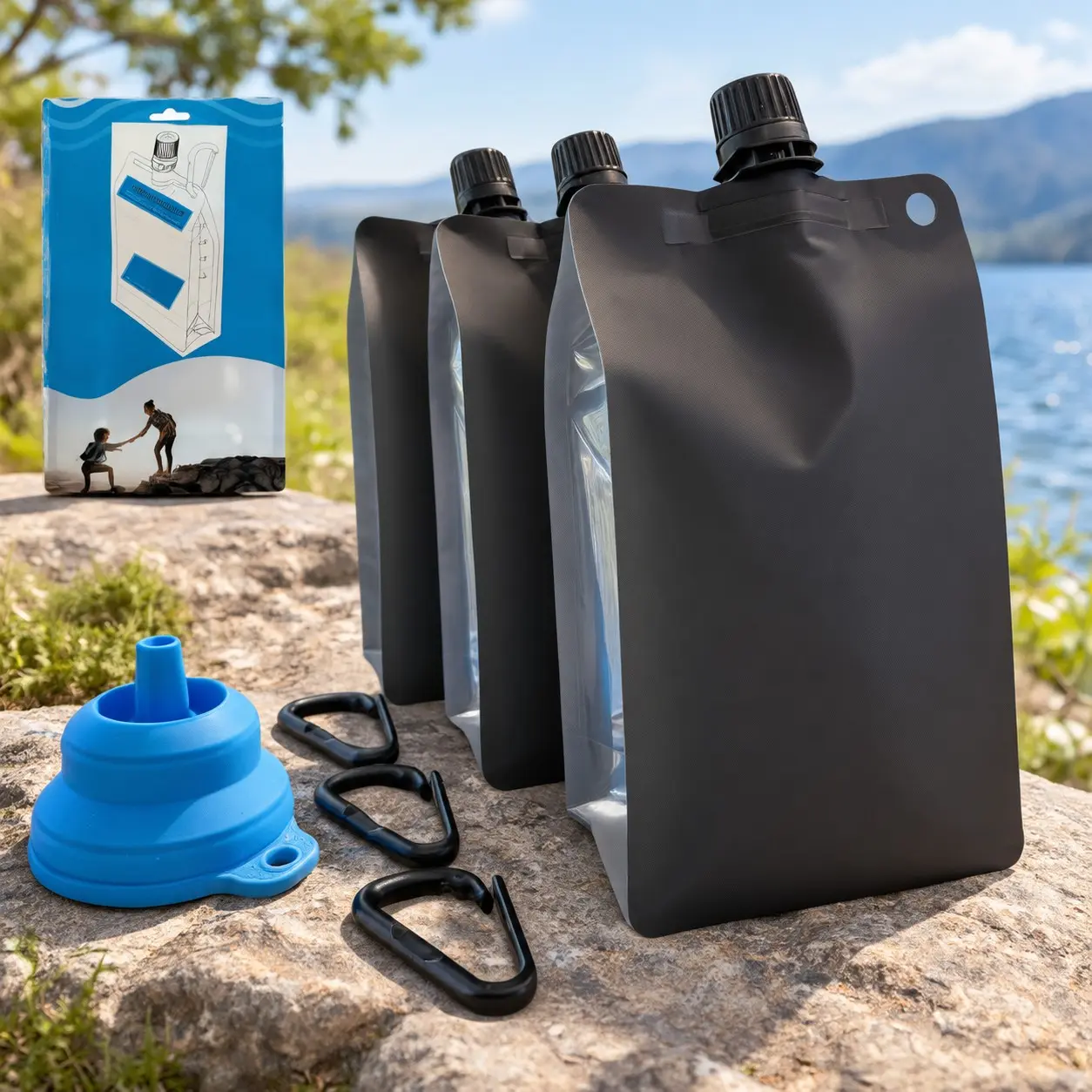 15oz Flexible Plastic Flask - 3-Pack Black with Plastic CarabinerGift
