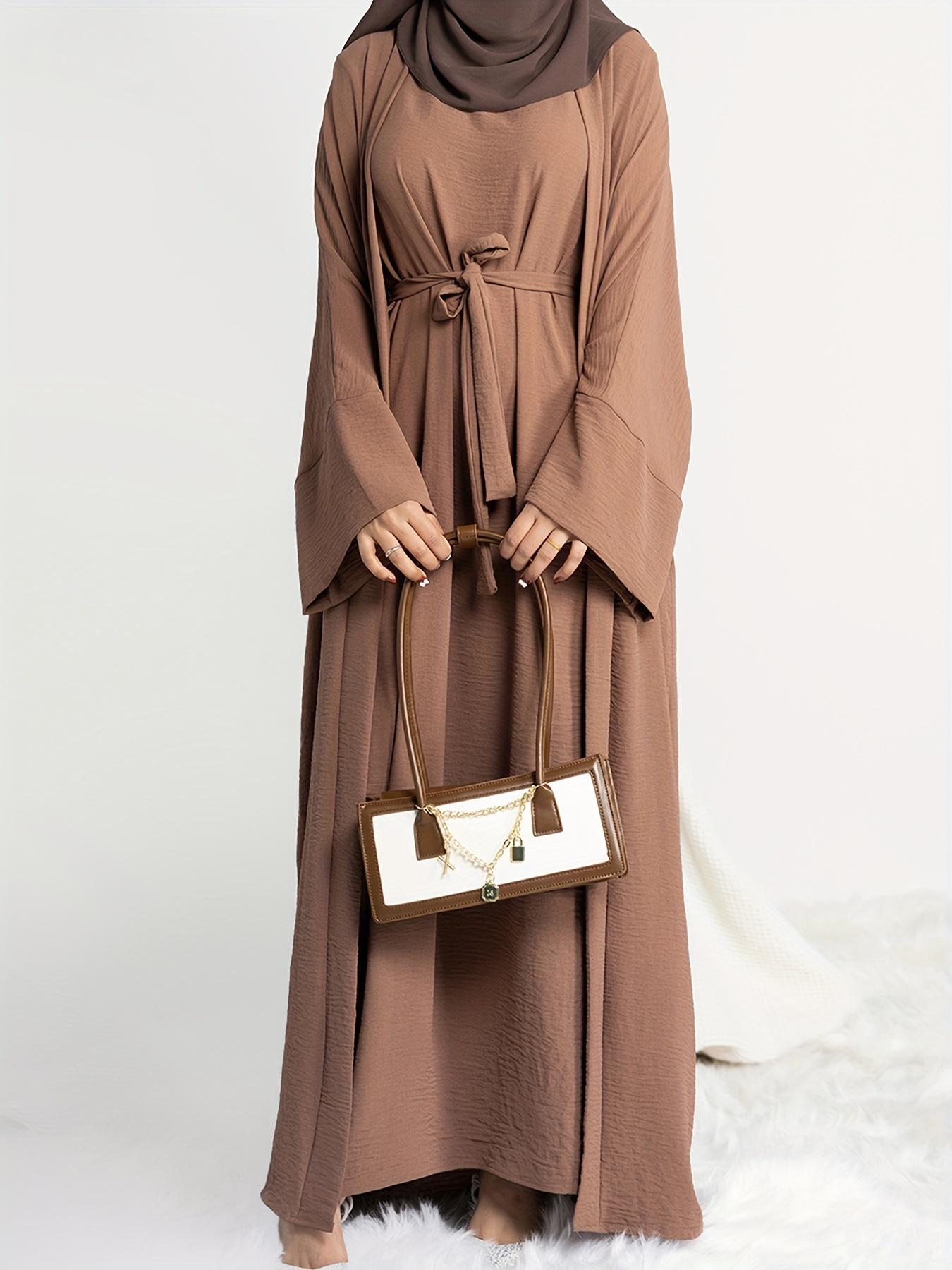 Muslim Lady 2pcs Abaya Set Eid Abaya Inner+open Abaya With Pocket