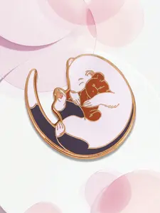 Sleeping Snow Fox Hugging Teddy Bear Comfortable Cute Sweet Dream Hard Enamel Pin, Animal Print, All Seasons, Stylish Accessory