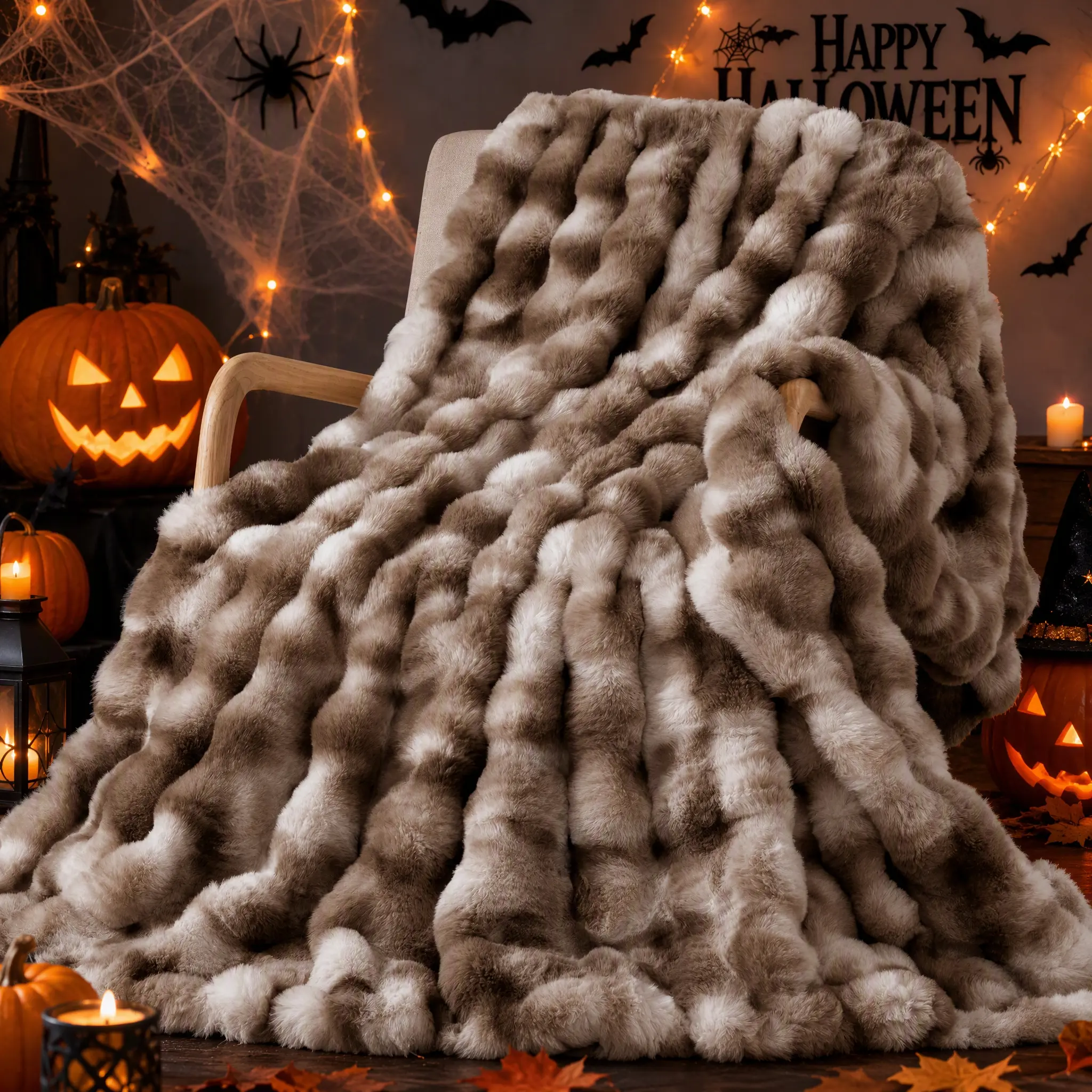 Cosybay Faux Fur Throw Blanket, Ultra Soft Thick Cozy Lightweight Plush Blanket for Spooky Halloween Fall Winter Christmas Home Decor, Anti‑shed Warm Blanket for Couch Bed Sofa, Solves Thin‑cold & scratchy fabric pain, Great for Movie Night,Throw & Twin