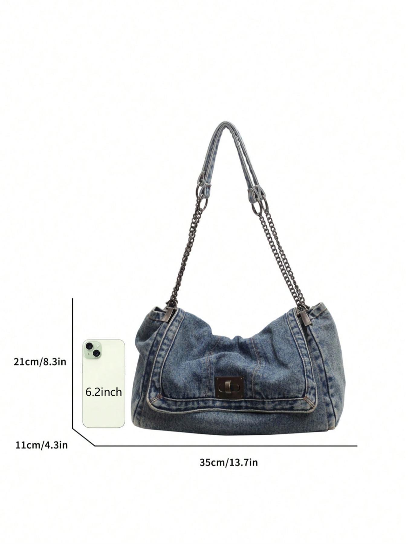2026 Denim Bag Chain Shoulder Bag Women's Fashion Commuting Work Underarm Bag Vintage Texture Travel Handbag