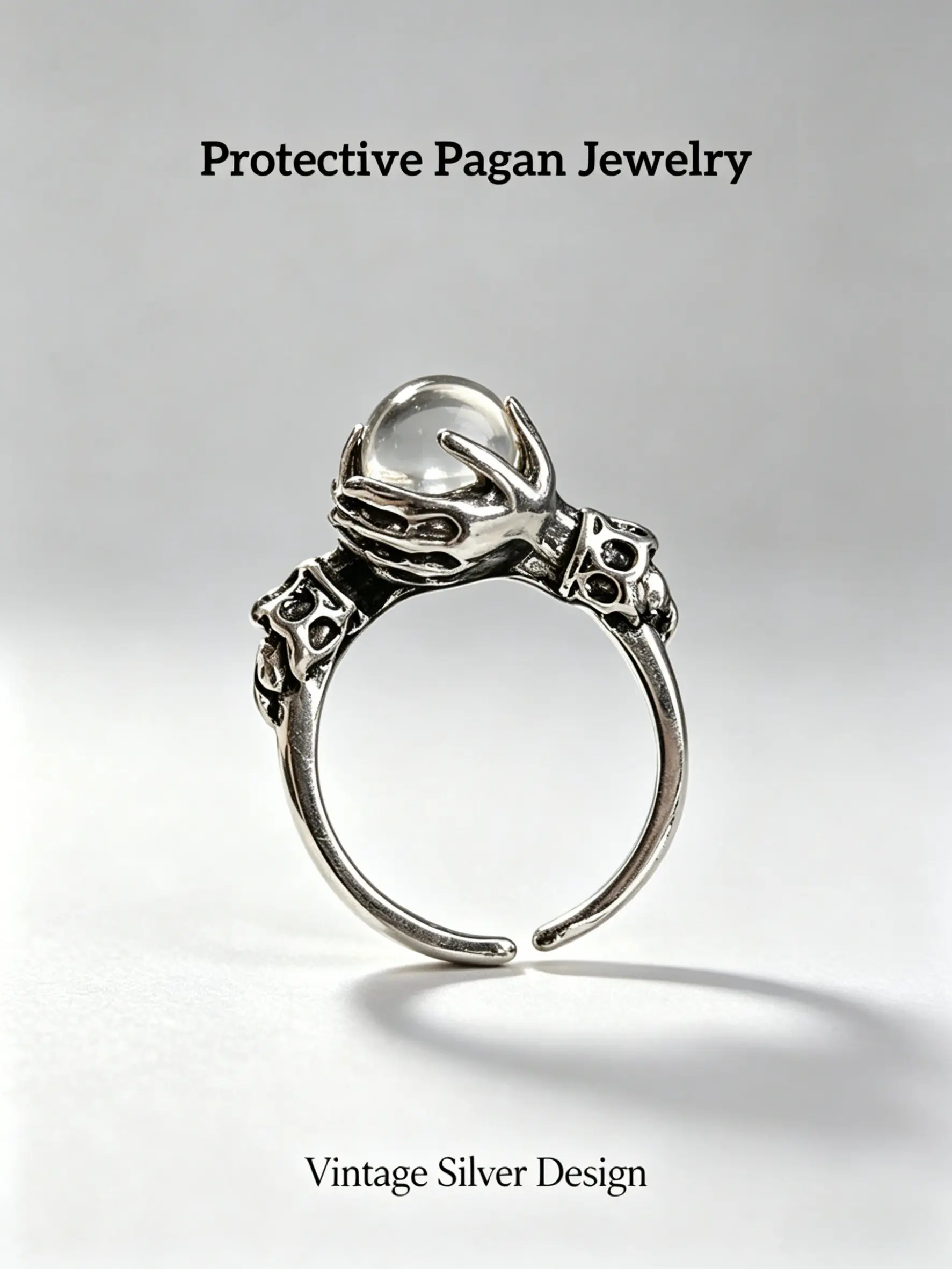 Vintage Silver Witchy Ring Waterproof Non Tarnish Guardian Hand Crystal Ball Open Rings Adjustable Anti Anxiety Gothic Aesthetic Dark Academia Protection Amulet Jewelry Everyday Wear Birthday Easter Gift for Women Men Bestie TikTok Made Me