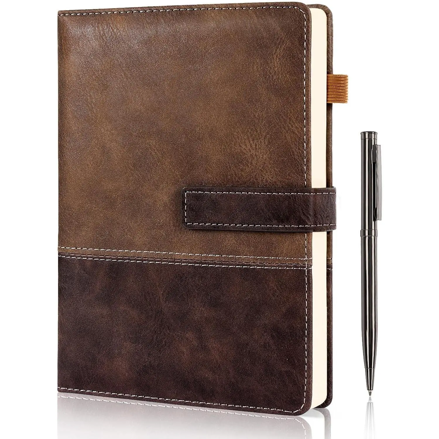 Leather Journal for Men Women with Pen, A5 5.7"×8.3" Hardcover Notebook | Lined Journal 240 Pages with Magnetic Closure, Daily Journal Notebook for Writing Note Taking, Business, Work, Travel (Brown)