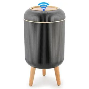 Nordic Practical Trash Can, Touchless Waterproof Automatic Sensor Waste Bin, Household Multifunctional Space-Saving Garbage Bin with Wood Legs - Black & White