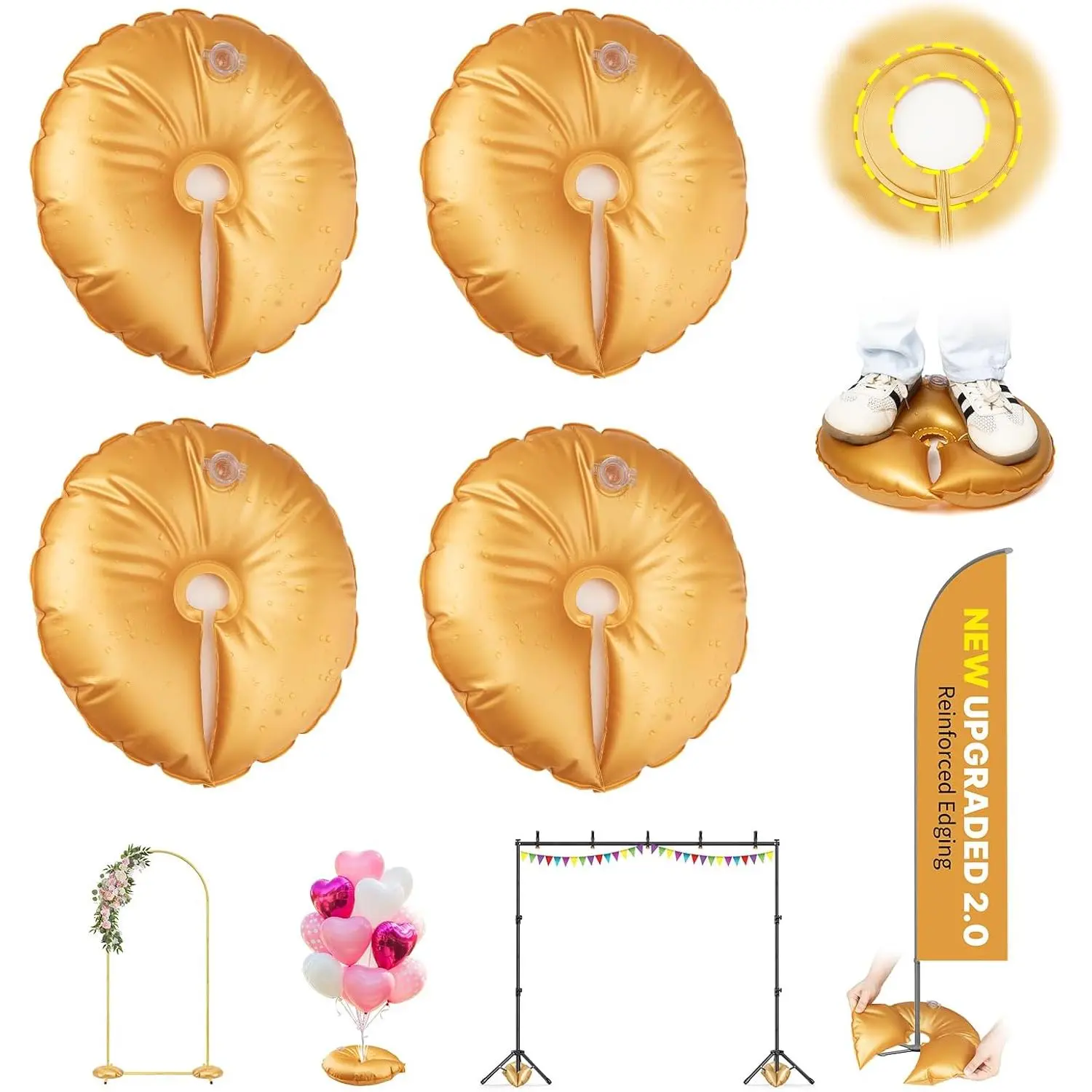 2 count Balloon Arch Weights for Backdrop Stand | 50kg -Rated Weights for Arch Stand, Upgraded Thickened Openable Water Weight Bag for Wedding Birthday Party (20 Lbs)