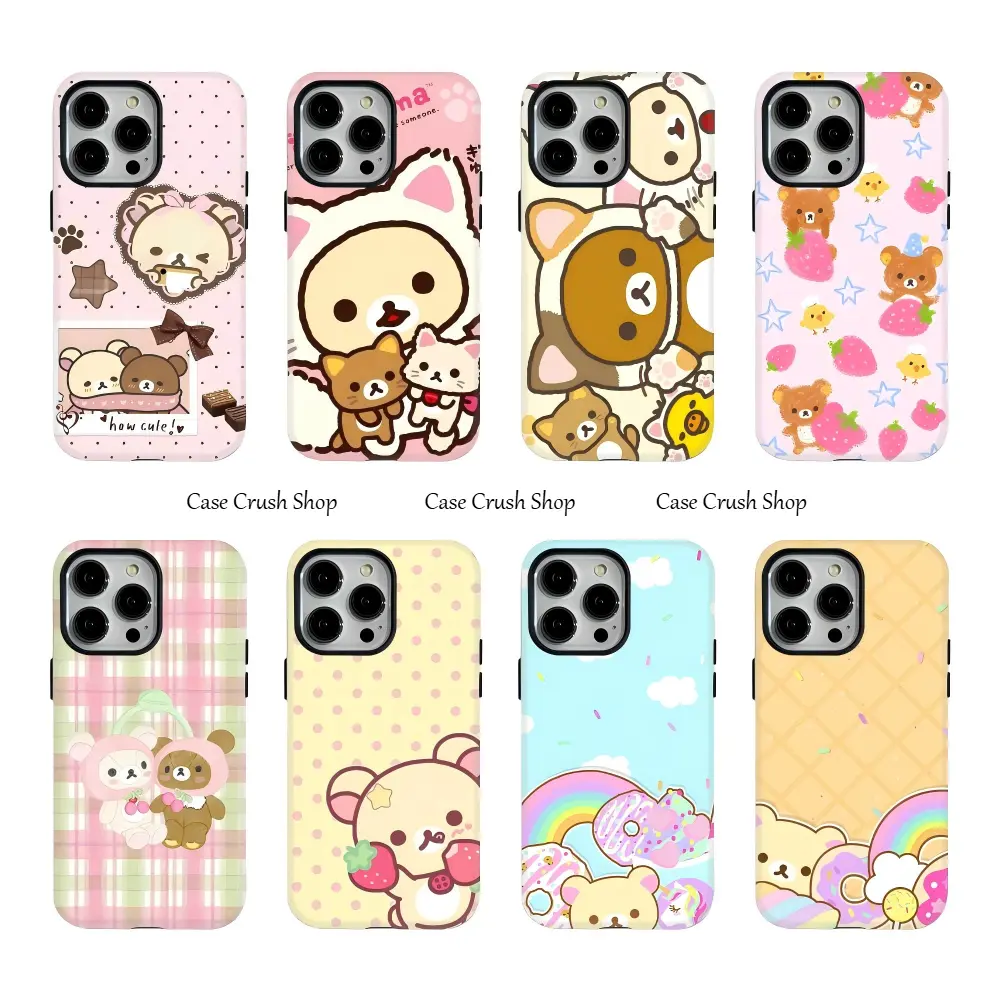 Fashion Y2K INS Polka Dot Bear Cute Korilakkuma Rilakkuma Phone Cases For iPhone 17 16 15 14 13 12 11 Promax Pro Air Plus Glossy 2-IN-1 Shockproof Cover Protection Birthday Gifts For Friends