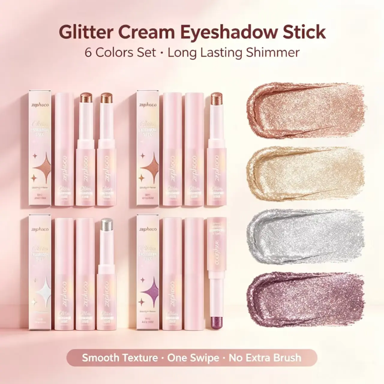 Zephoco Nourishing Cream Eyeshadow Stick - Pearl Shade, Waterproof, Long-Lasting Shine, Mineral Oil-Infused Beauty Cosmetic for Flawless Radiance, Easy Swipe On