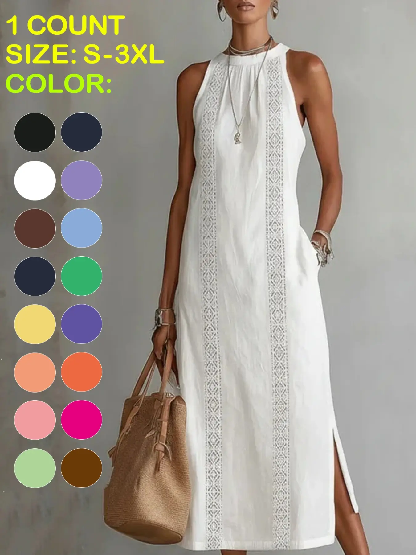 2026 European and American Women's Solid Color Loose Long Dress, Fashion Casual Chic Sleeveless Dress, Trendy and Comfortable for All Seasons